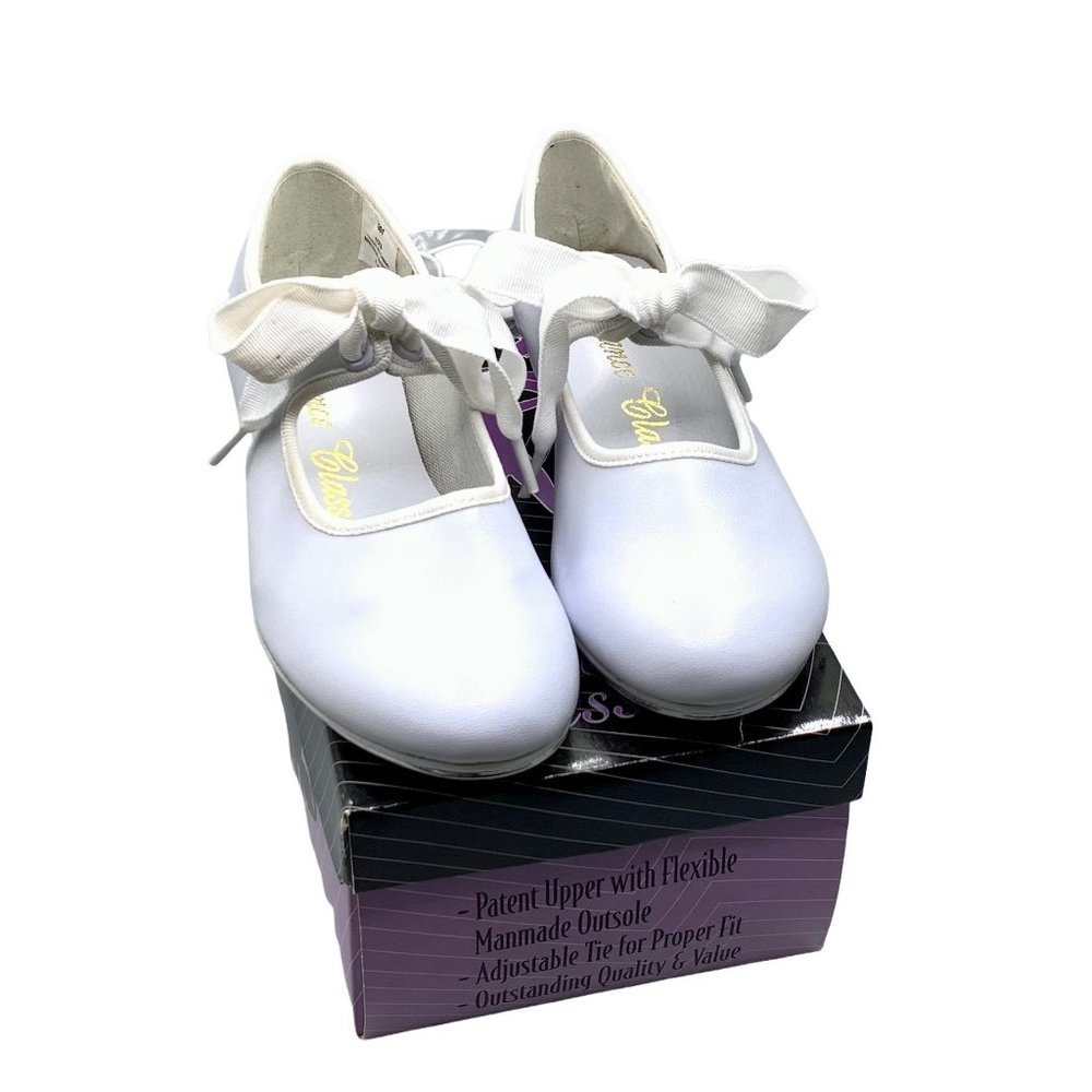 Toddlers Bow Tie White Tap Shoes Tyette Size 8.5 Recital Dance Class Leather New - Picture 8 of 8